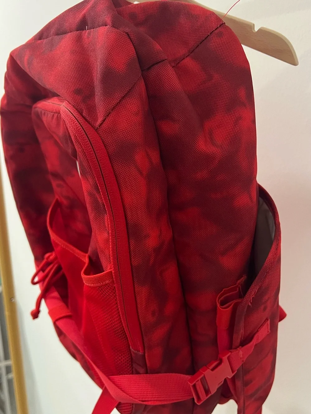 Nike Red Tie Dye Youth Baseball Backpack White Swoosh Mesh Pocket